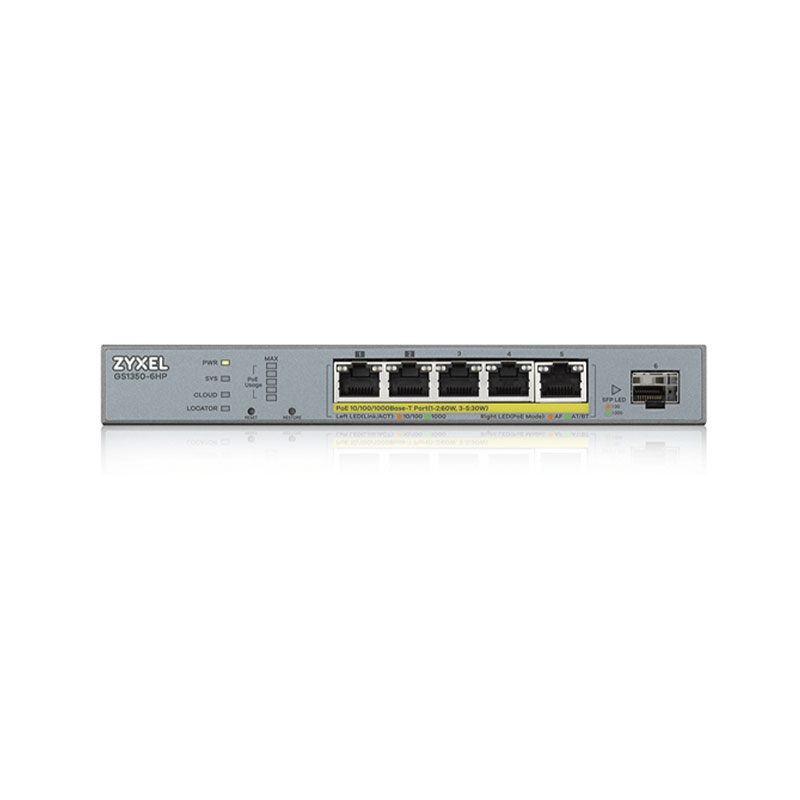 Zyxel GS1350-6HP 6 PORT YÖNETİLEBİLİR POE SWITCH (60 WATT)