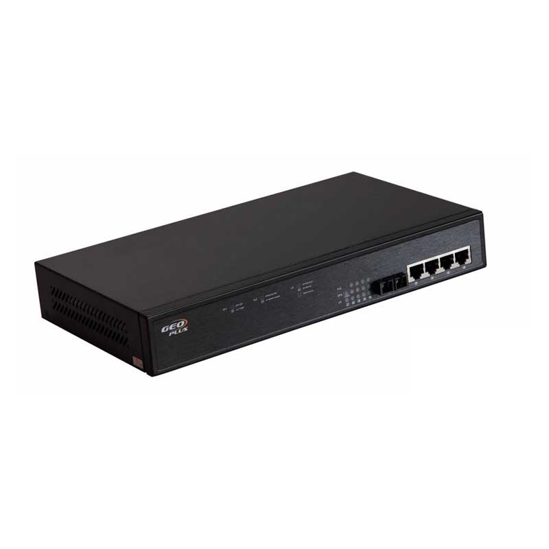 Geoplus DSW04EP1FG-AT Endüstriyel 1X1000M FİBER+4X100M ETHERNET POE SWITCH 20km